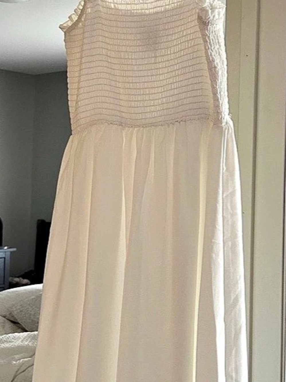 SHEIN White Smocked Ruffle Trim Tiered Maxi Dress XS